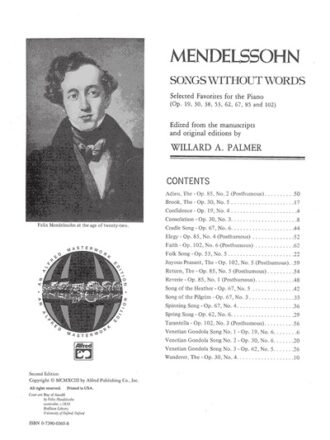 Mendelssohn, Felix - Songs Without Words : Selected Favourites for the Piano