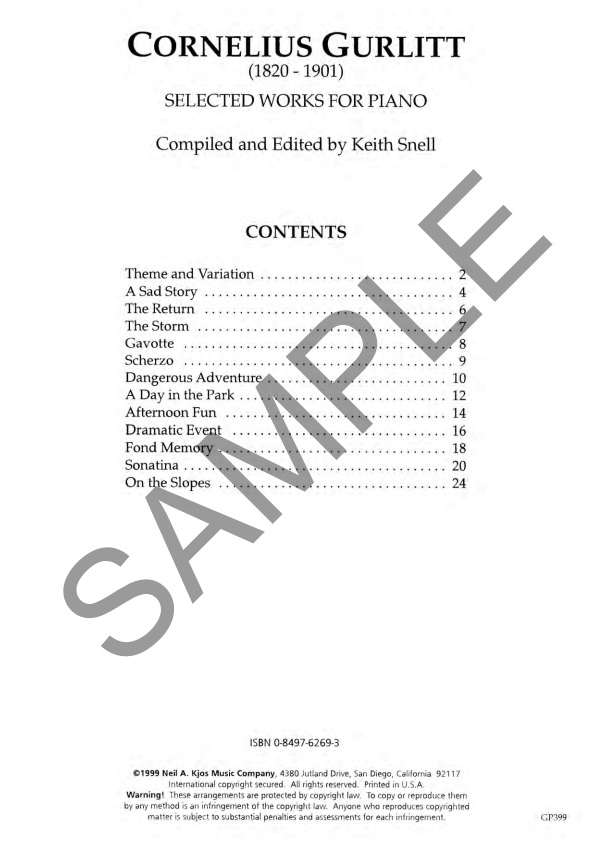 gurlitt_selected_kjos Gurlitt, Cornelius - Selected Works for Piano